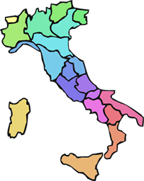 A map of Italy, showing regional divisions